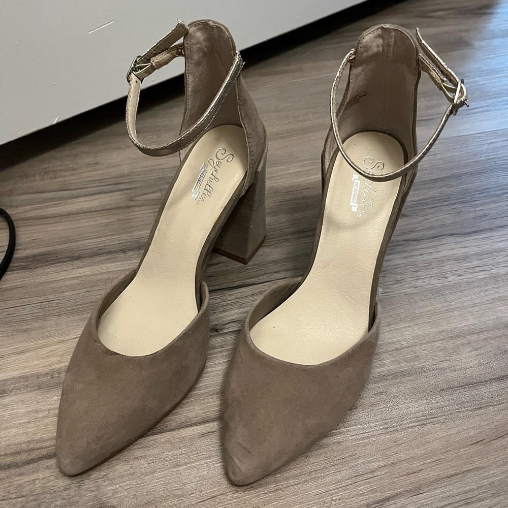 Taupe closed toe heels